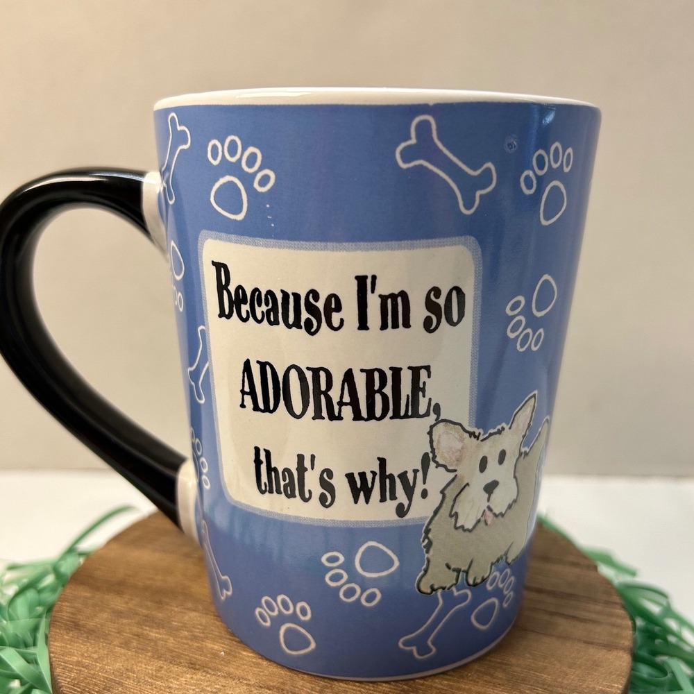 Tumbleweed Because I'm So Adorable Dog Coffee Mug Blue Paw Prints Bones Ceramic